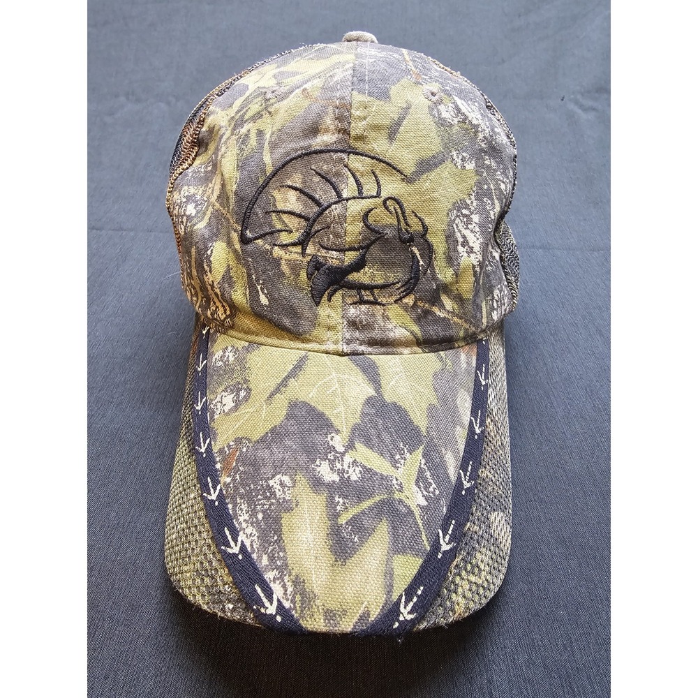 Cabelas Trucker Hat Mens Camo Turkey Tracks And Logo‎ Curved Brim Snapback
